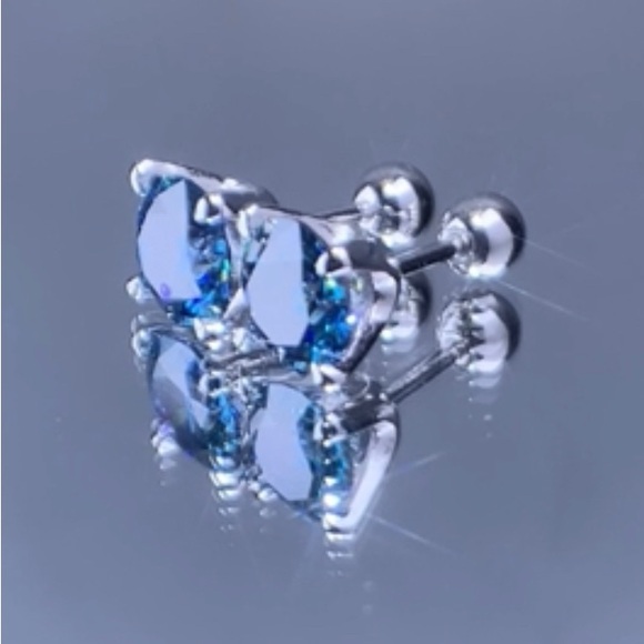 Genuine ~ Certified 2 Carat Bright Blue Diamond 18k White Gold Stud Earrings - Picture 6 of 16